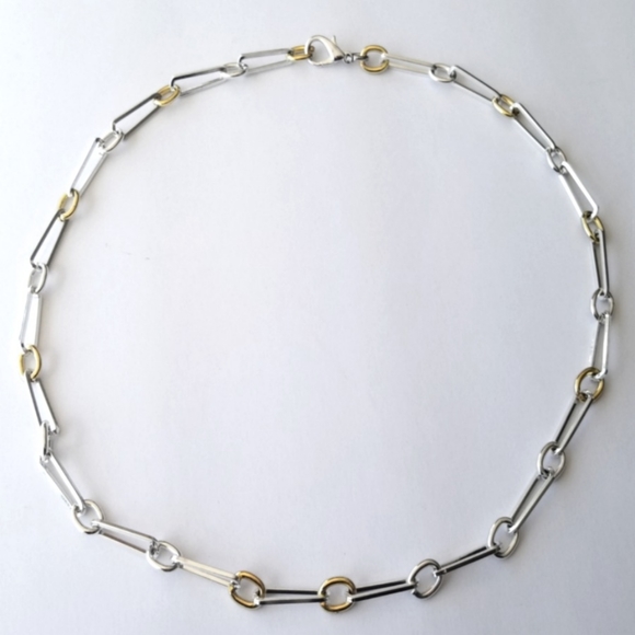 Elongated Dual Tone Chain Link Necklace - Picture 1 of 6